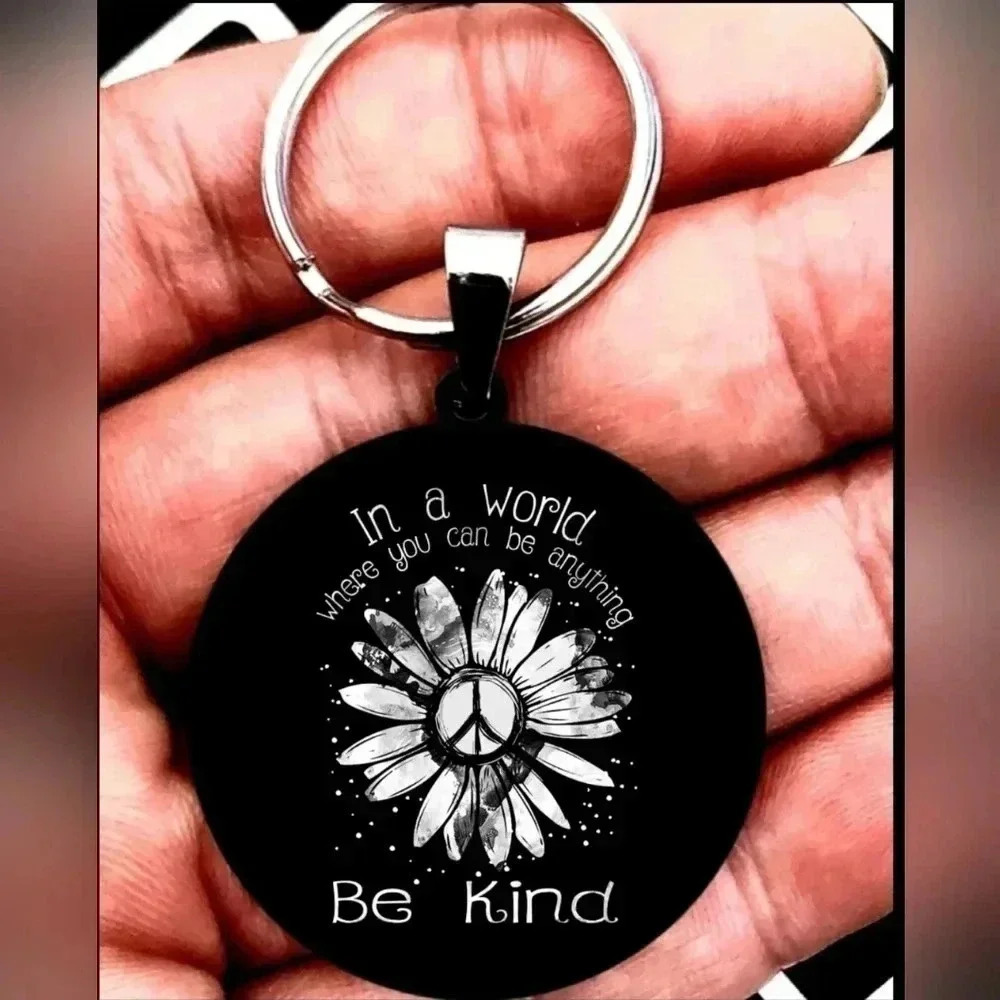 Peace love sunflower be kind hot keychian